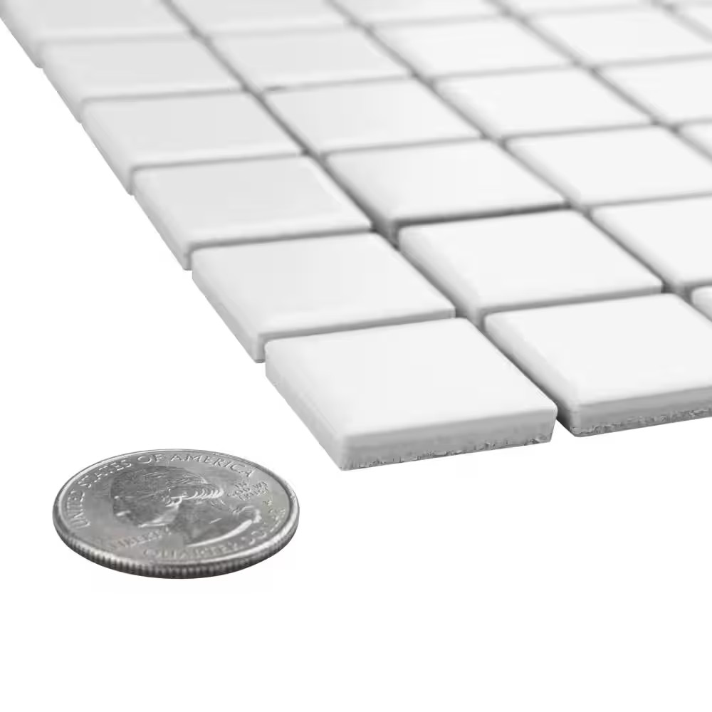 Metro 1 In. Square Matte White 10-3/4 In. X 11-3/4 In. Porcelain Mosaic Tile (9.