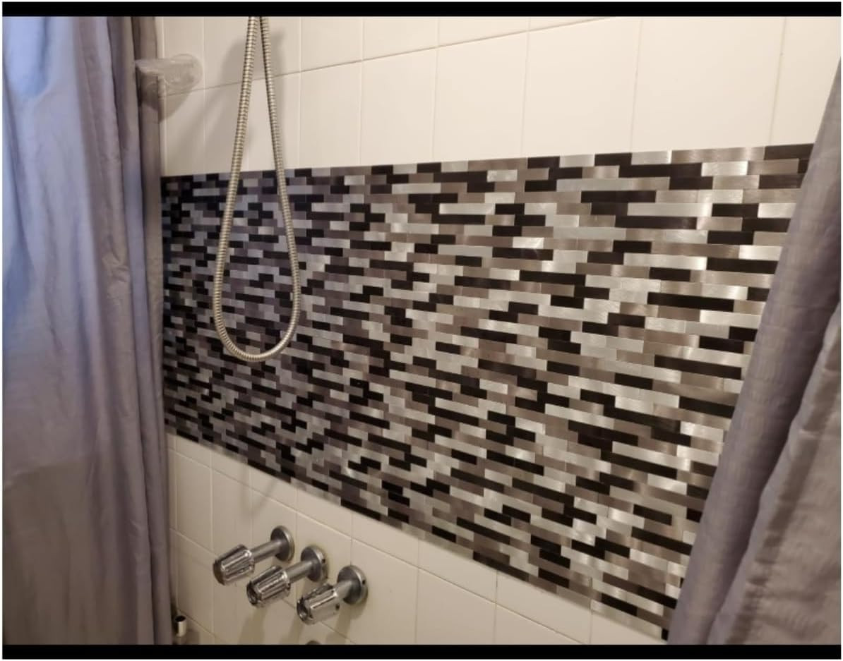 Metal Mosaic Tile Backsplash -LNG Oblong in Black/Gray/Silver 10Pc/Pack – Rustic