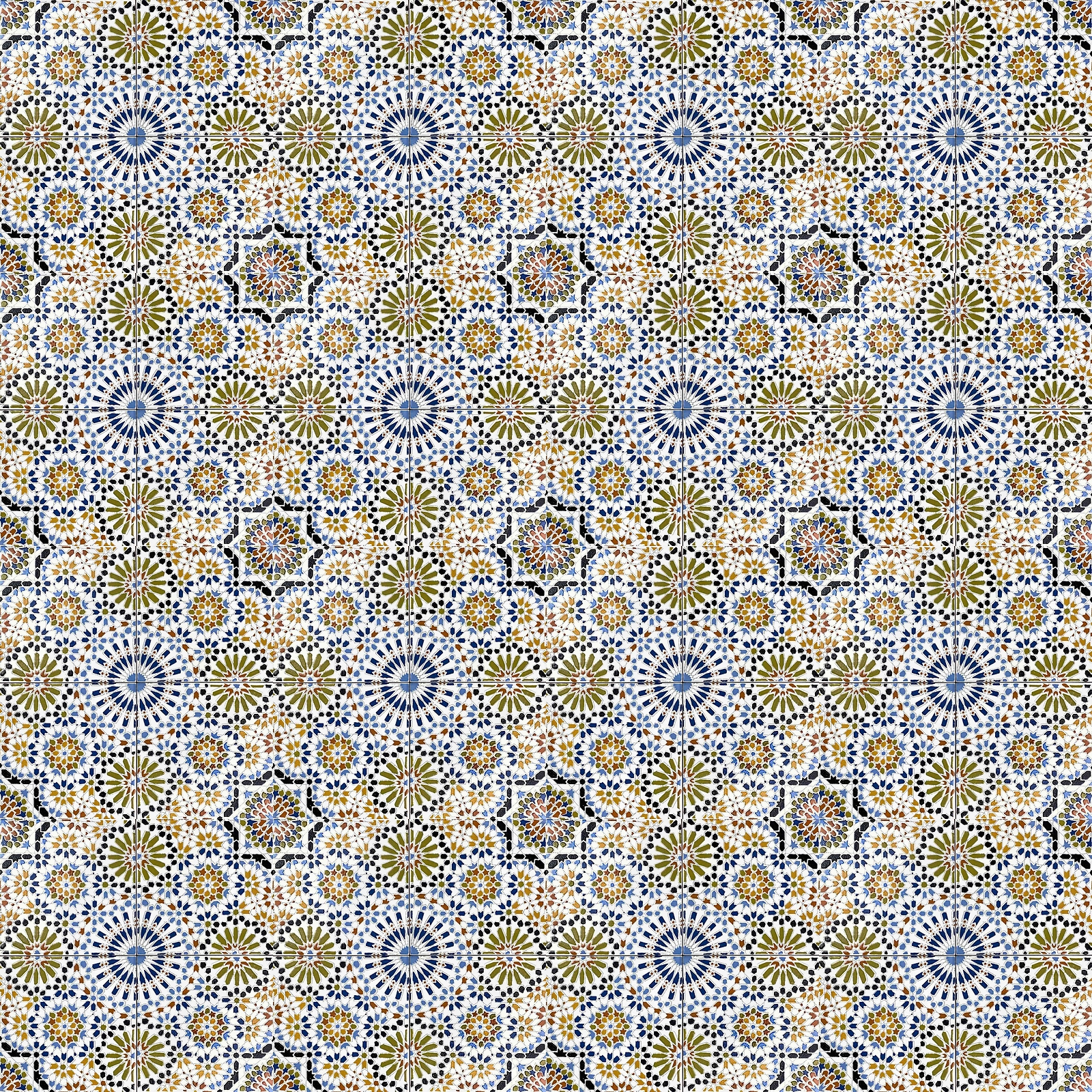 Moroccan ceramic tiles 8×8 inch, 12 tiles in Coloured Patchwork Mosaic – Kenza