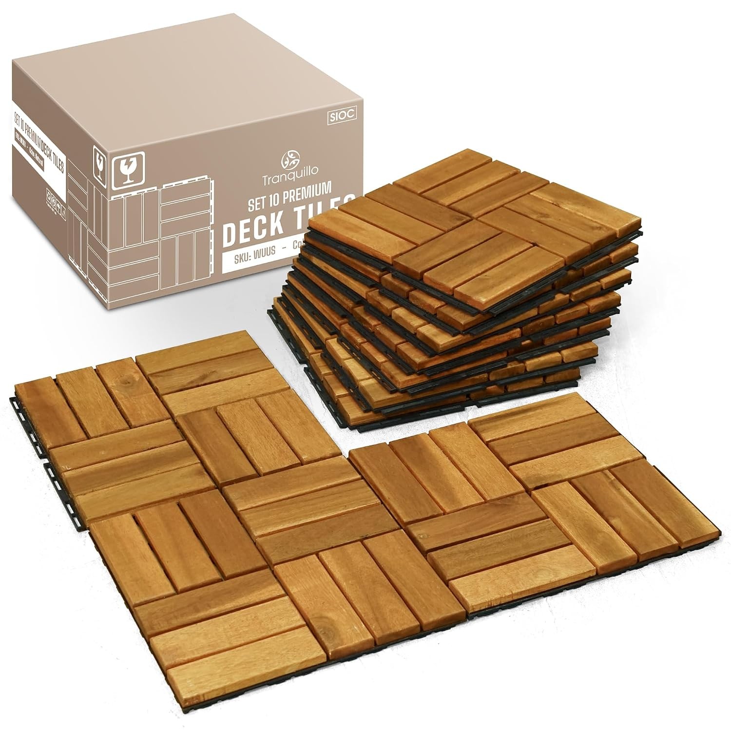 Acacia Wood Waterproof 12×12 Deck Tiles Patio Outdoor Wooden Hardwood Decking