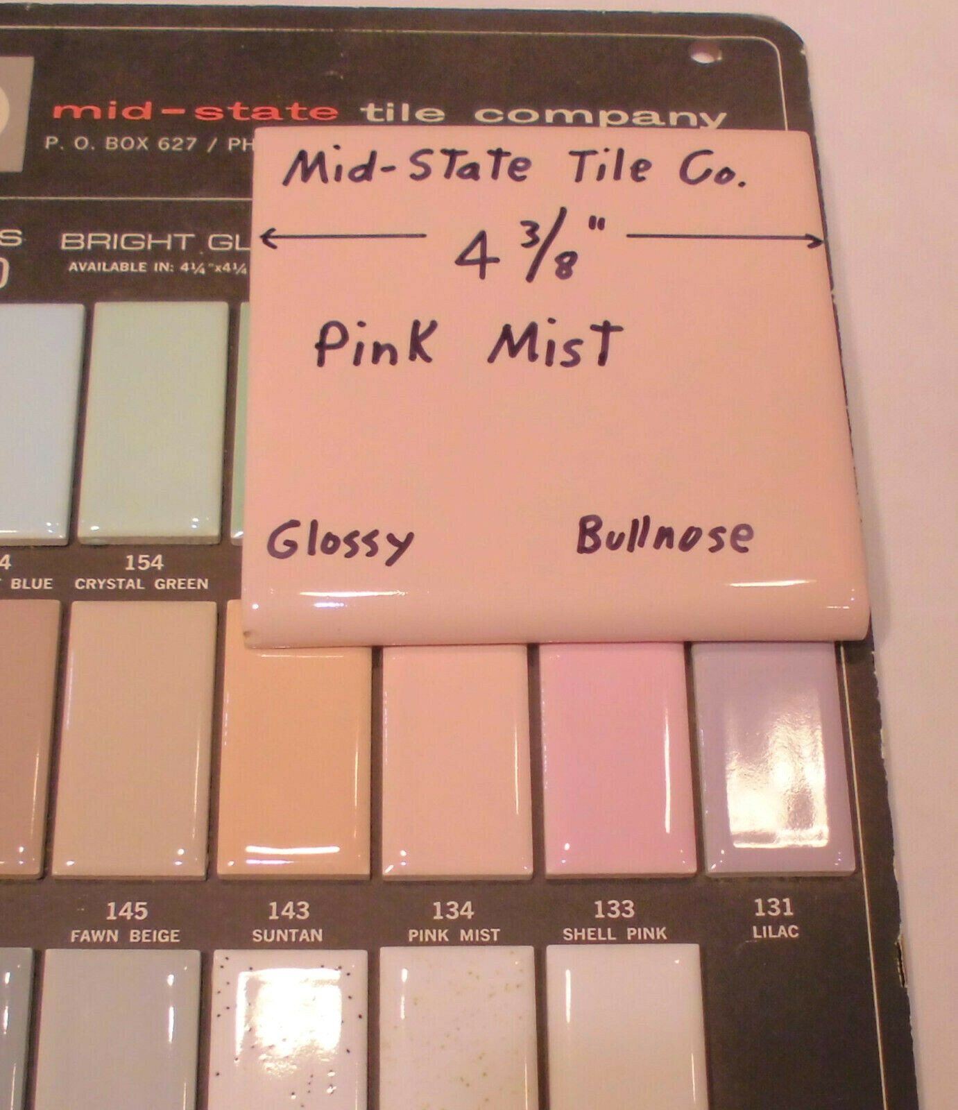 1 pc. Pink Mist – Peachy: Glossy Surface Bullnose Tile: 4-3/8″ Mid-State Co.