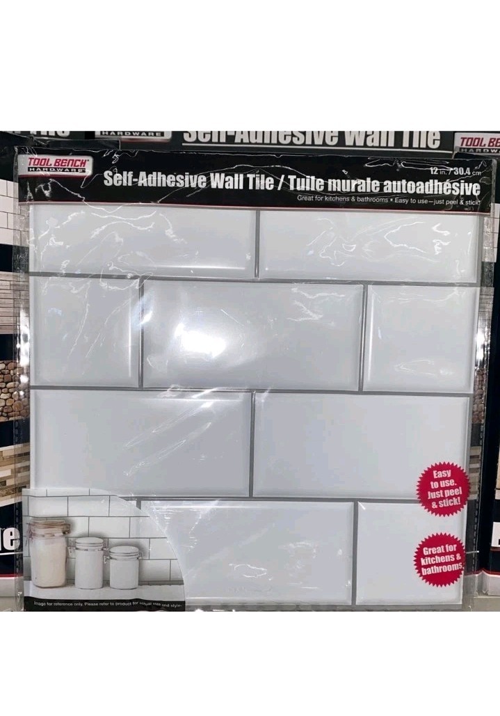 LOT 20 Sheets Hardware Self Adhesive White Subway Wall Tile 12×12 in