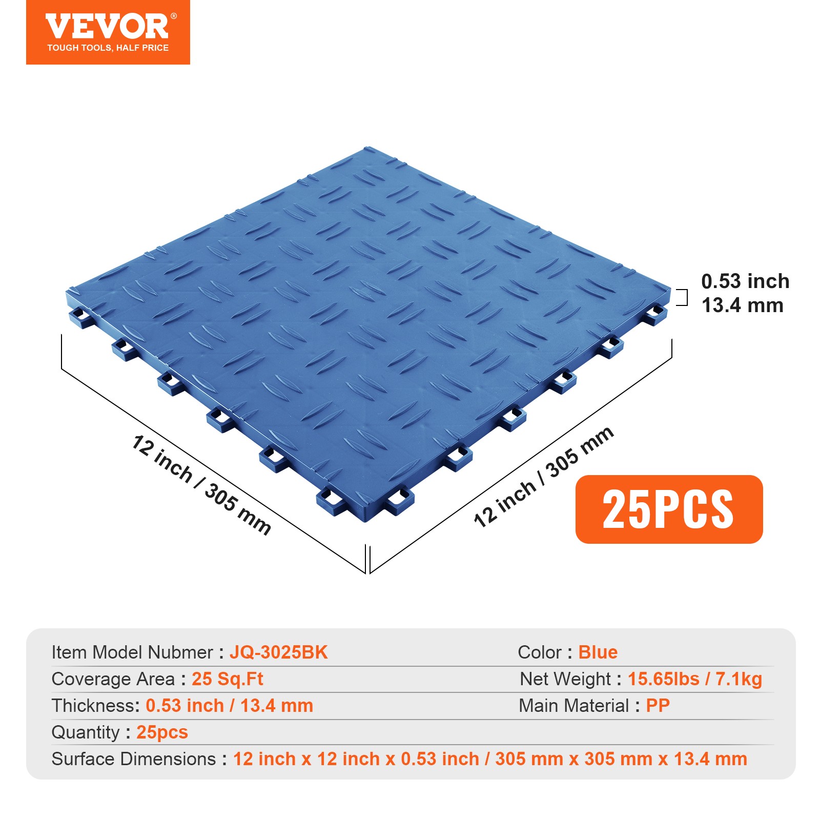 VEVOR Garage Tiles Interlocking 12×12 in 25 Pack Garage Flooring Tiles Blue