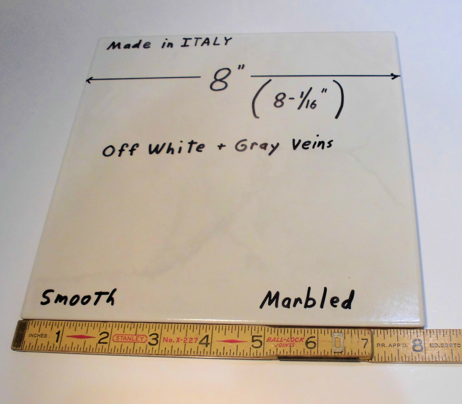 1 pc. Off White + Gray Veins: made in Italy 8″ Ceramic Floor Tile, Marble Effect