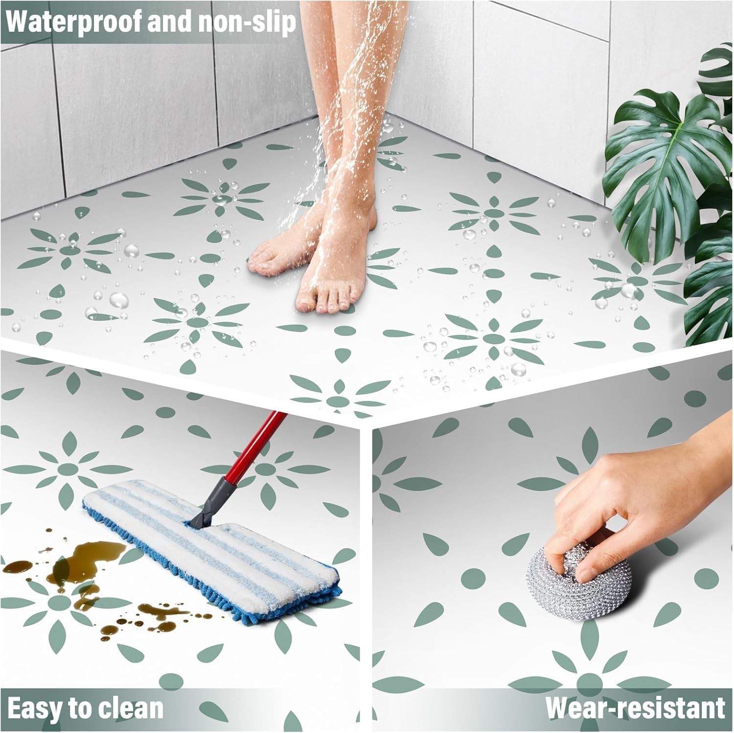 Peel & Stick Floor Tile Stickers Vinyl Flooring for Kitchen Bathroom Pet Hous…
