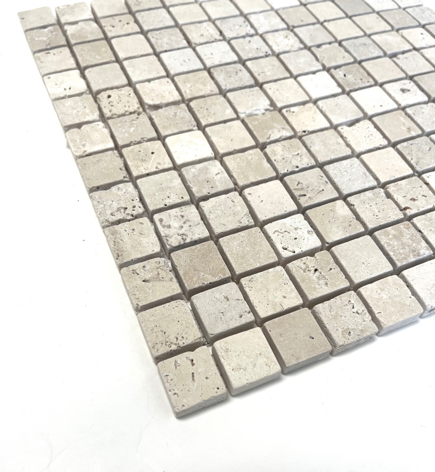 1X1 Light Tumbled Rounded Edge Travertine Wall Mosaic Tile Ivory Backsplash Bath