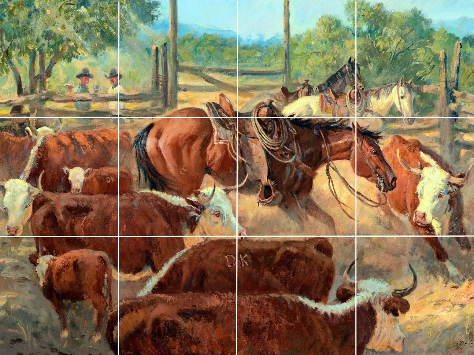 Country Western Ranch Horse Cows Cowboys farm ceramic tile mural backsplash