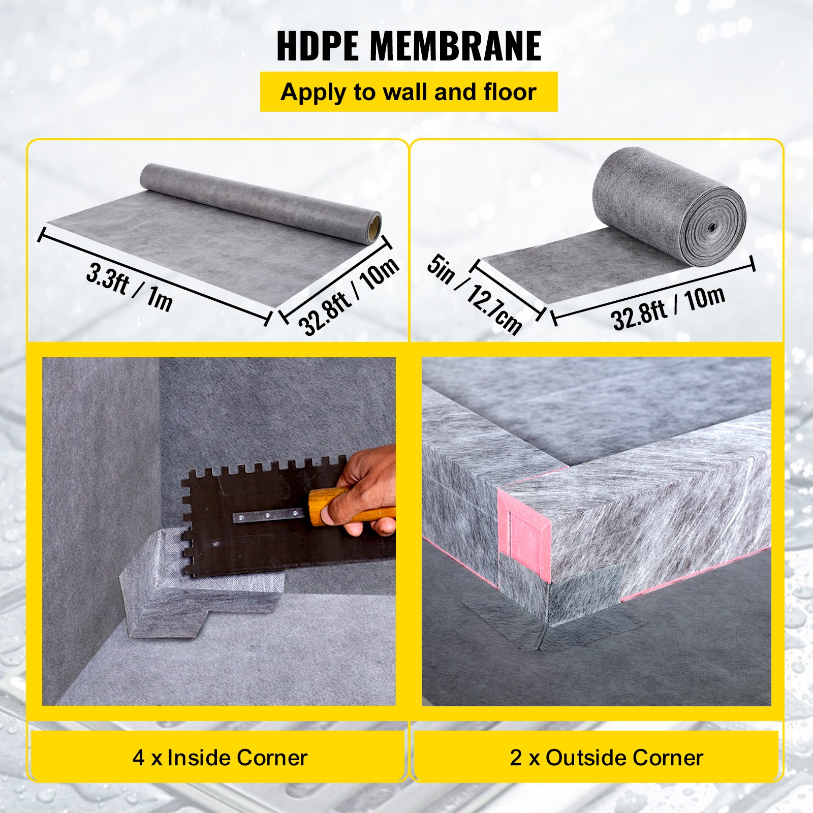 VEVOR Shower Curb Kit 48″x48″ with Central Drain PVC Waterproofing