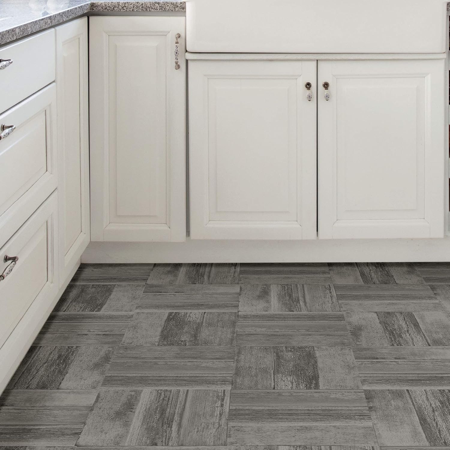 Floorpops Vanleer Peel and Stick Floor Tiles, Grey, Wood-Look Vinyl Floor Tiles,