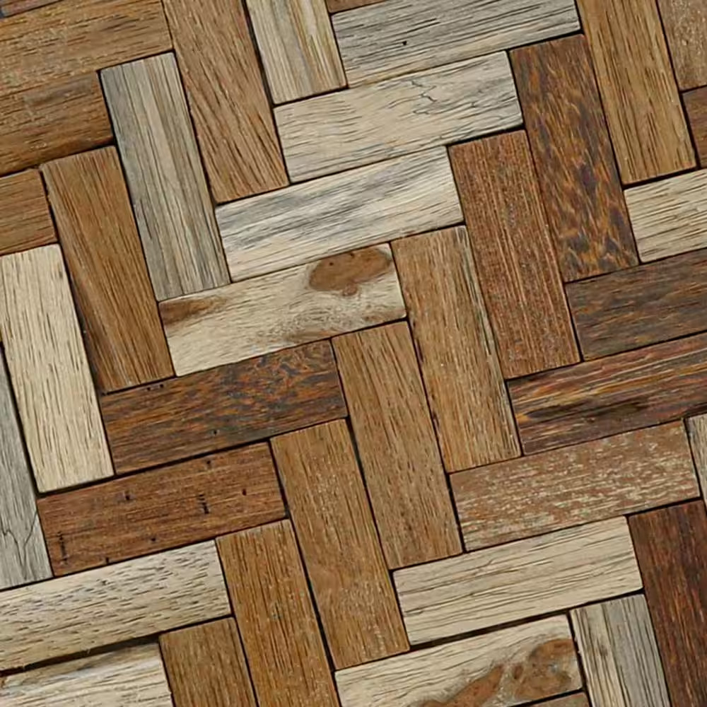 11-7/8 In. X 11-7/8 In. X 1/2 In. Herringbone Boat Wood Mosaic Wall Tile Natural