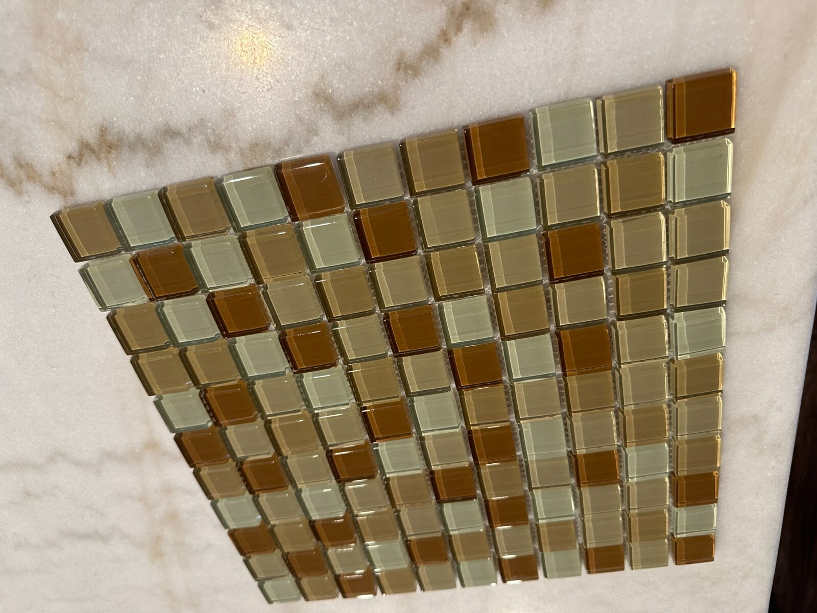 Light Beige Mix Glossy Glass Mosaic 1″x1″ Stacked Mesh Mounted