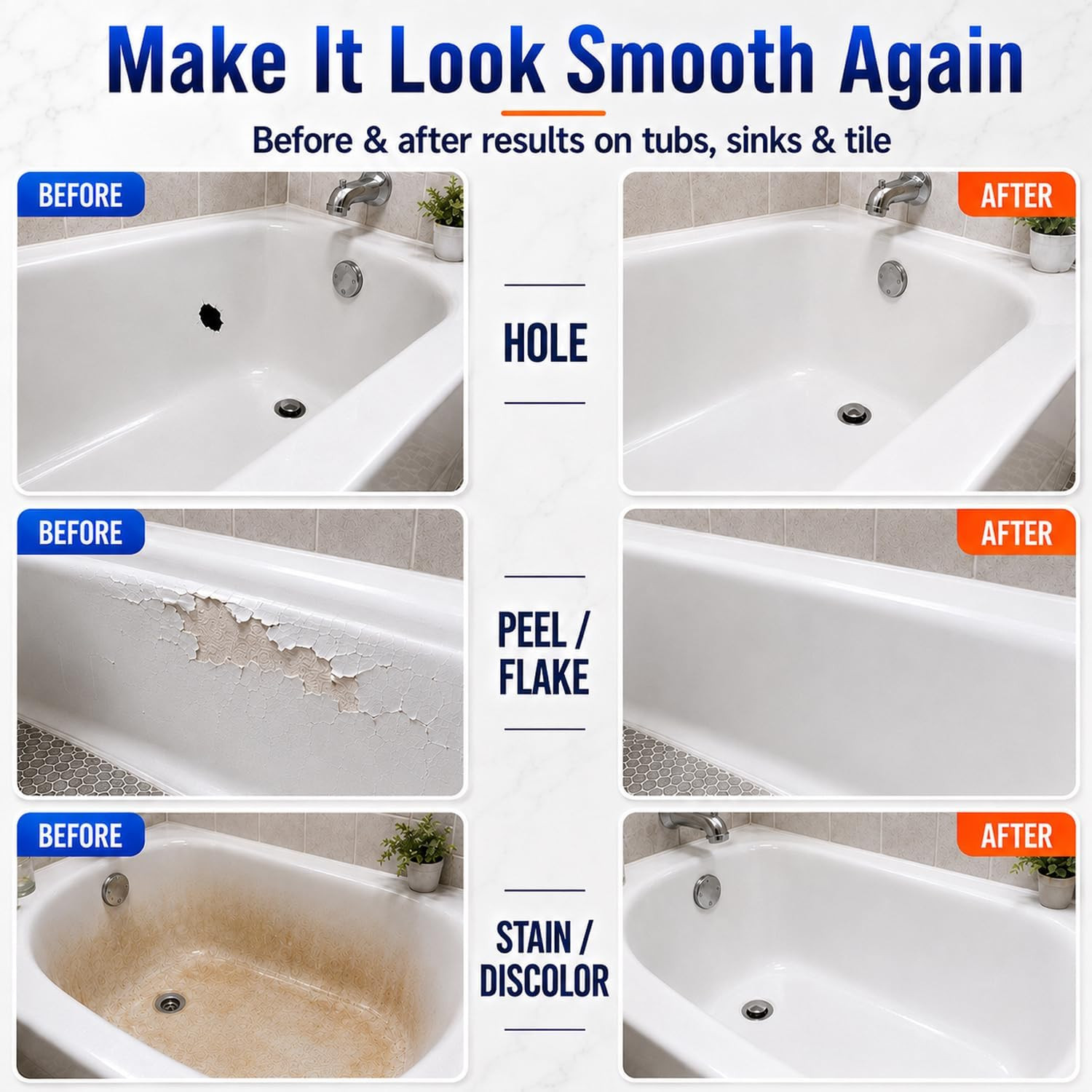 Tub Repair Kit White, Tub Chip and Bathtub Repair Kit for Enamel, Fiberglass, Ac