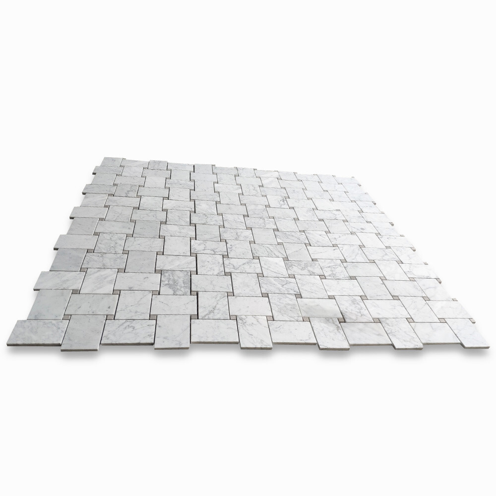 C663XH Carrara Marble Wide Basketweave Mosaic Tile Gray Dots Carrera Honed