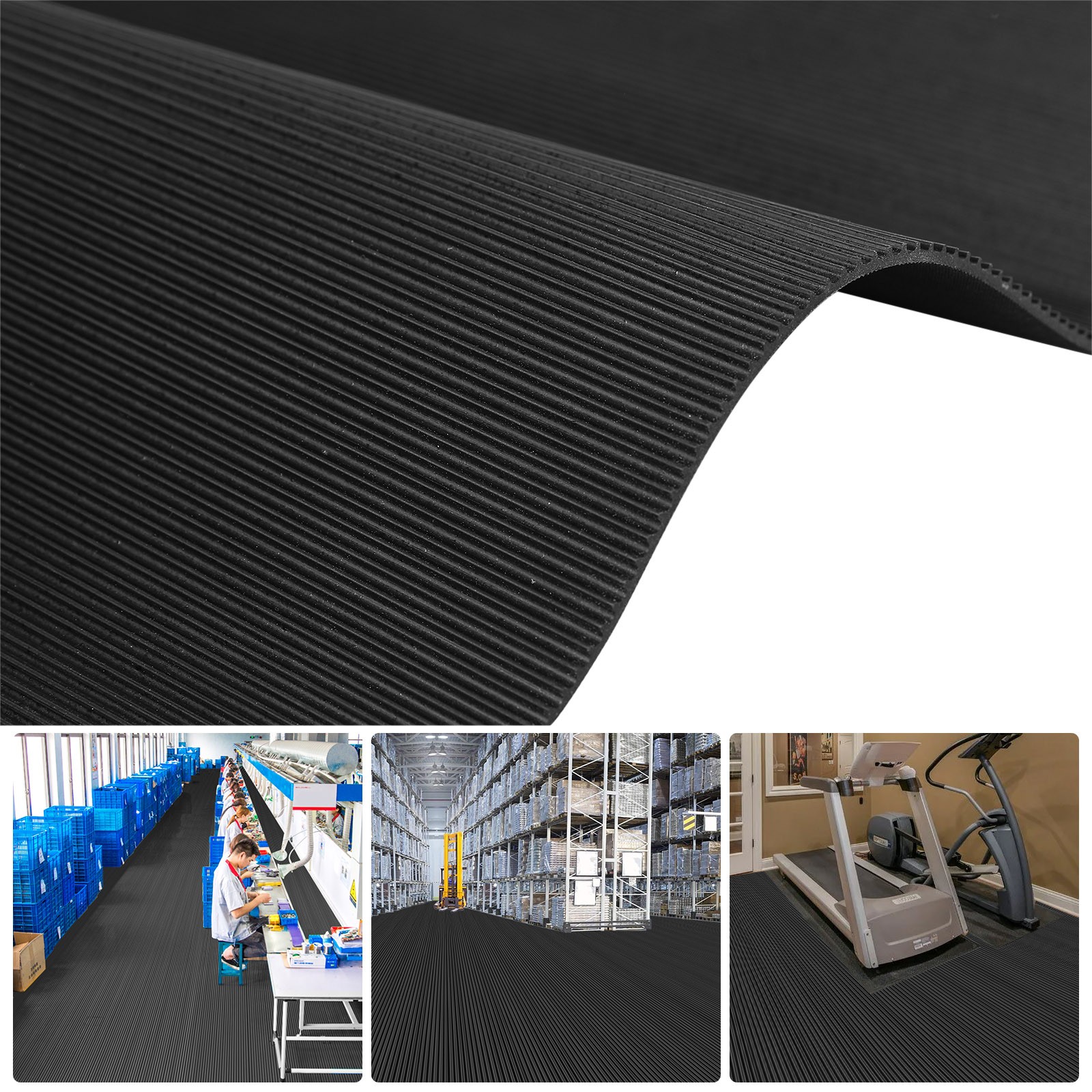3mm Thick Rubber Flooring Roll Floor Covering Mat for Garage Workshop Home Gym
