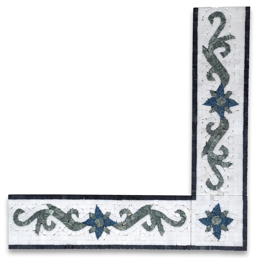 B0118P Elizabeth Emerald Sapphire Marble Mosaic Border Listello Tile Polished