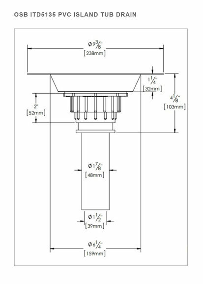OSB Island Tub Drain Freestanding Bath Tub Drain Rough-in ABS, PVC or Cast Iron