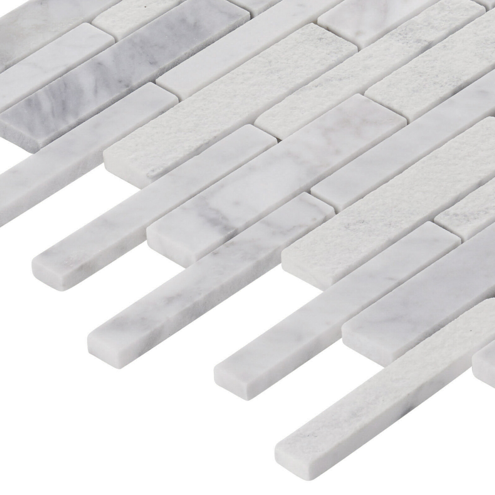 White Calacatta Marble Stone Textured Blended Linear Mosaic Tile Wall Backsplash