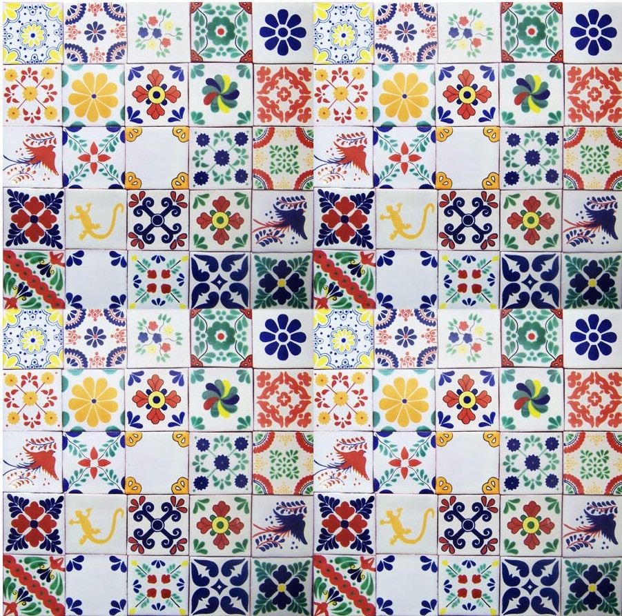 100 Mexican Talavera Ceramic Tiles 4″ WHITE MIXED DESIGNS