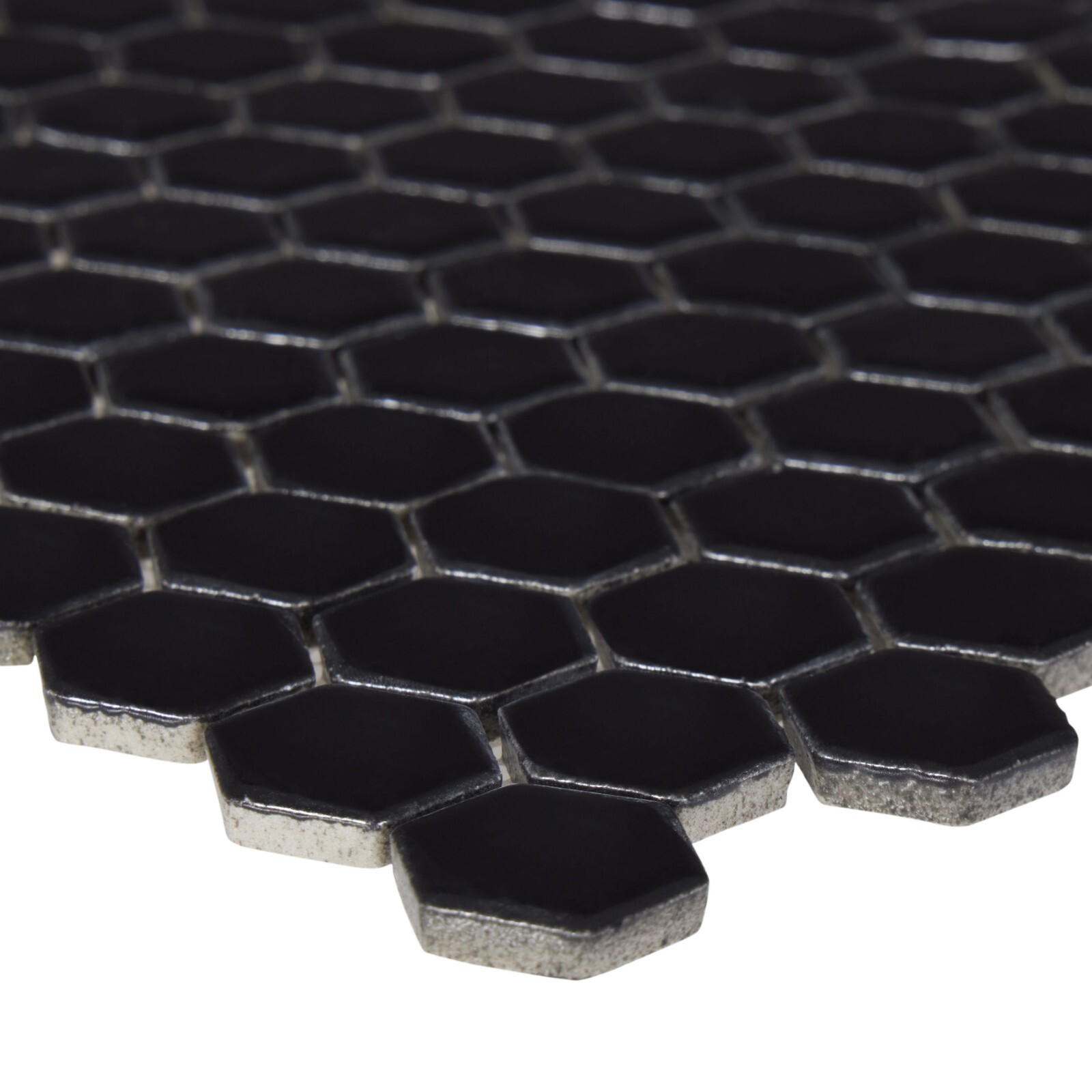 Industry Tile Hexagon Black 1-Inch Satin Mosaic Tile – 20 pcs per case