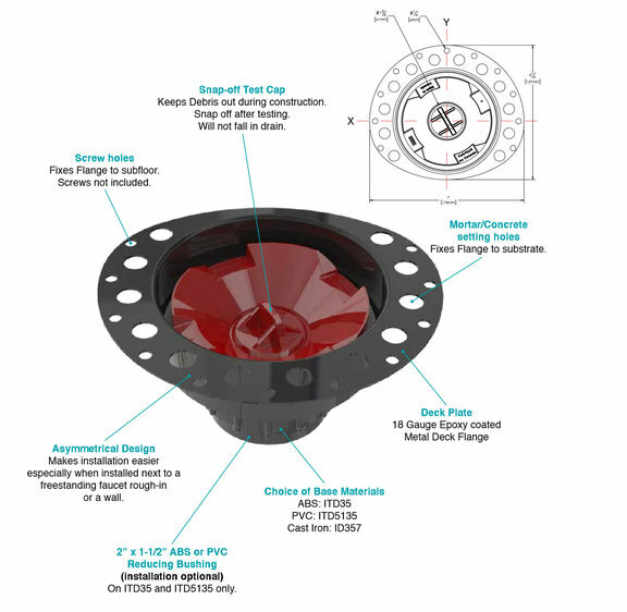 OSB Island Tub Drain Freestanding Bath Tub Drain Rough-in ABS, PVC or Cast Iron
