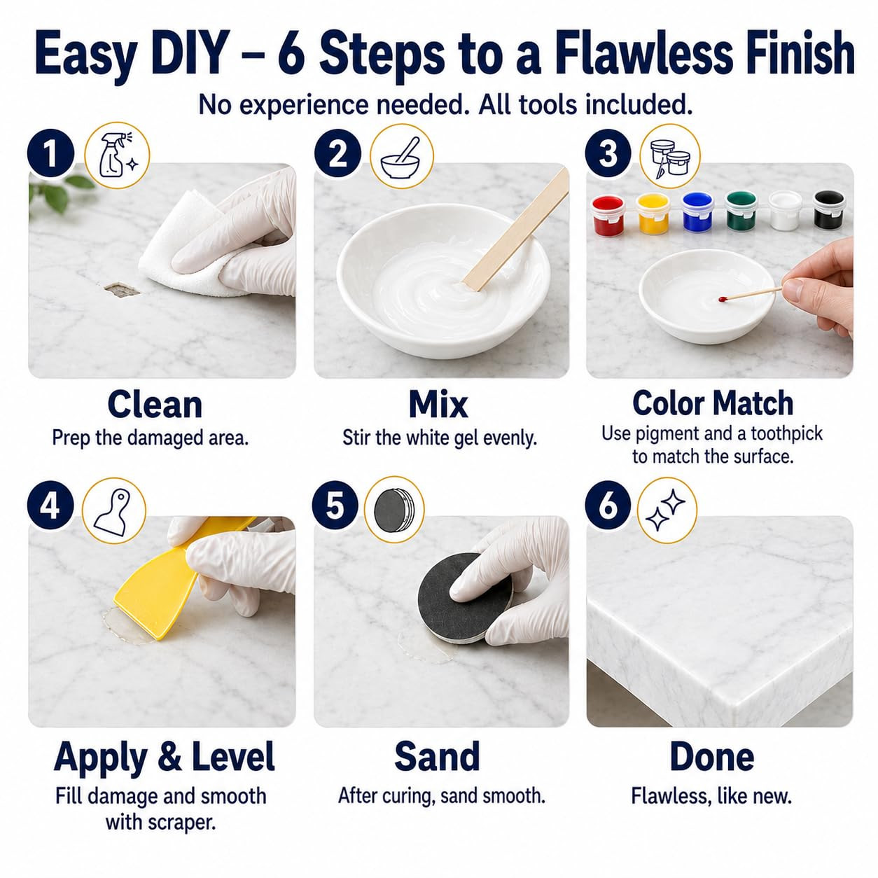Countertop Surface Repair Kit Color Match Touch Up for Chips Cracks Holes DIY