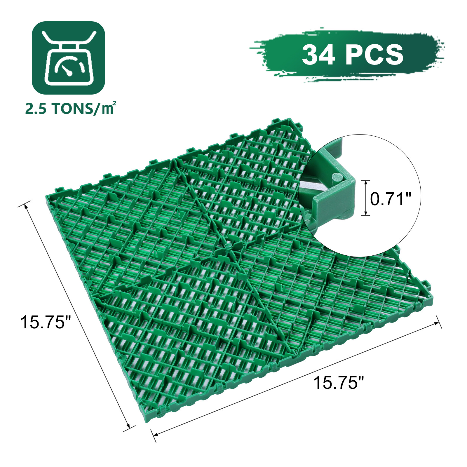 34/68Pcs Interlocking Garage Floor Tiles Vented Water Drainage 15.7″x15.7”x0.7″