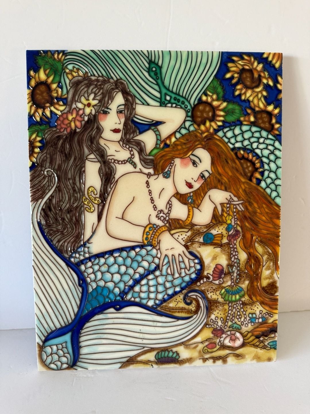 EnTile 11×14 The Mermaid Sisters Decorative Ceramic Tile Wall Art
