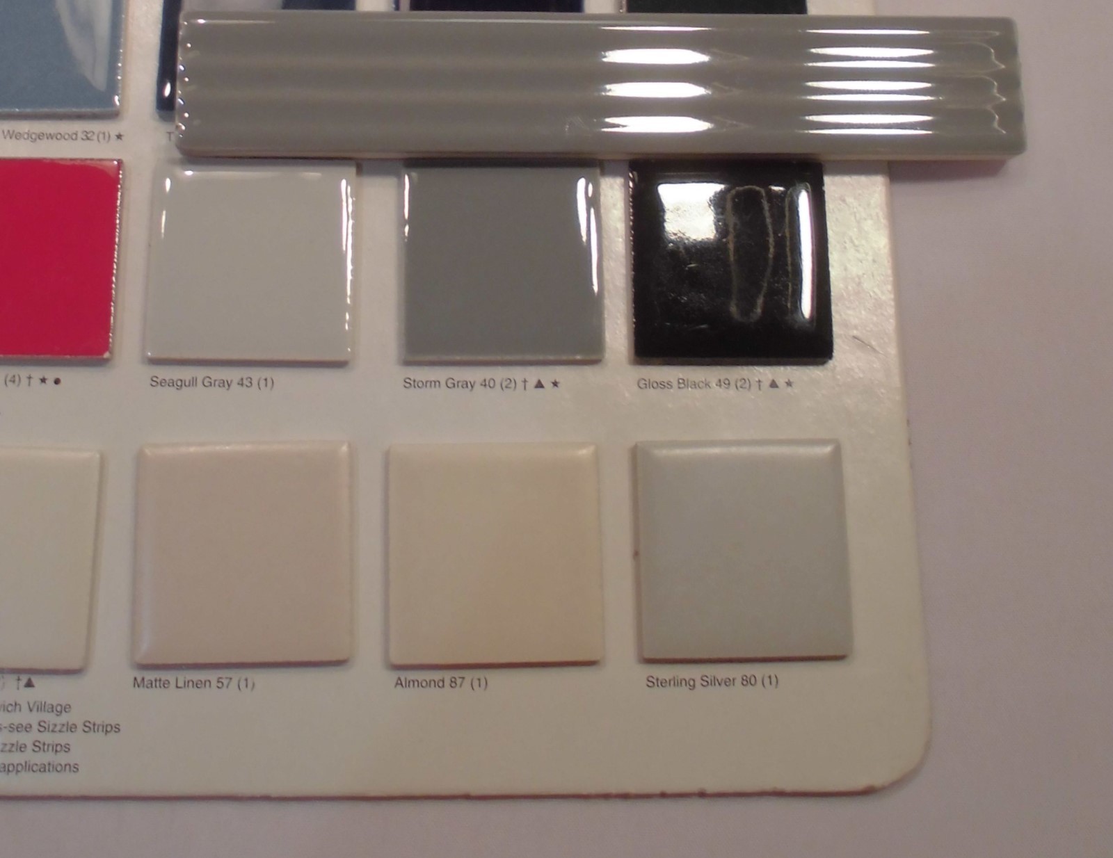 21 Ceramic Sizzle-Liner Tiles: Medium-Gray, 1″ X 6″ American Olean-Fluted, NEW
