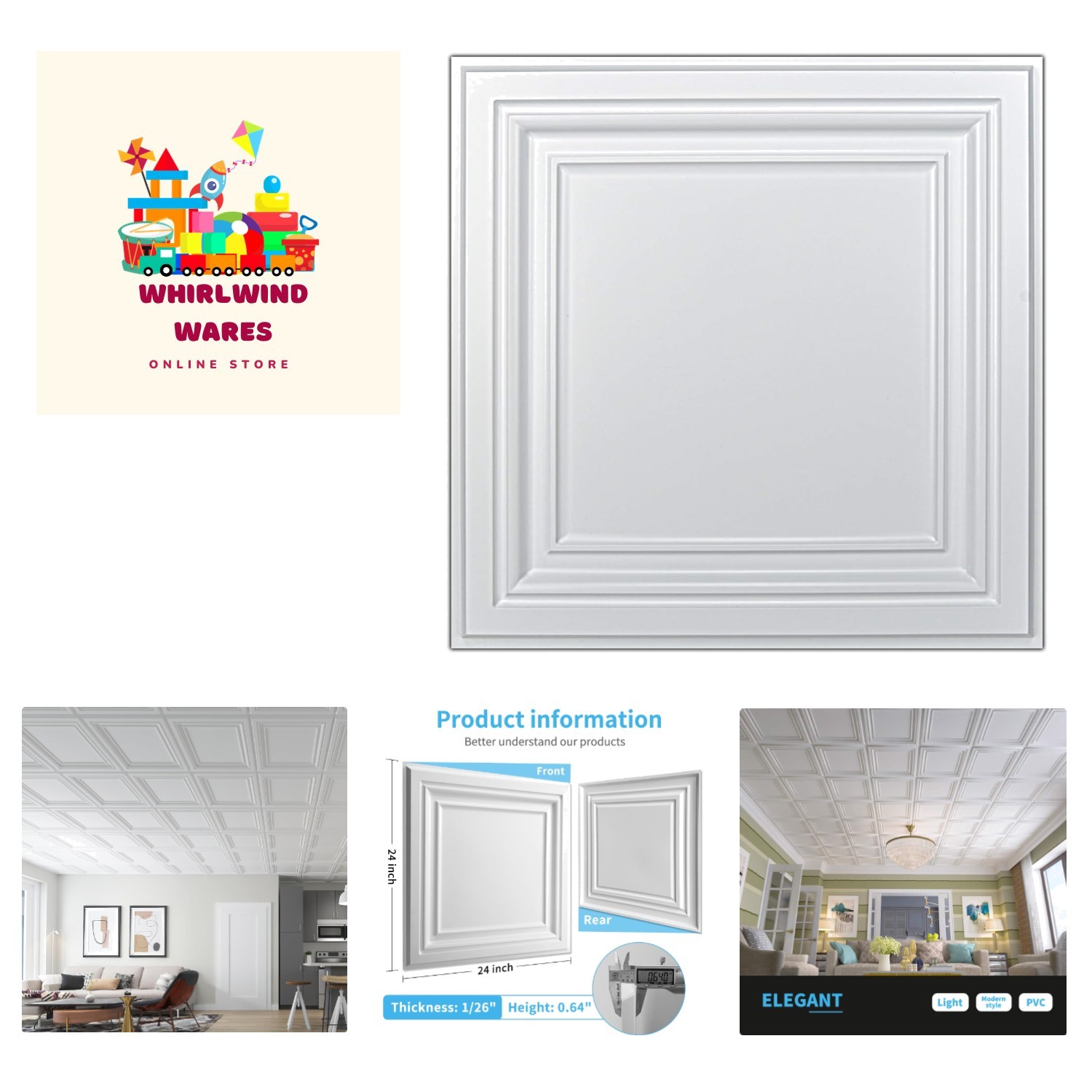 Versatile Water-Resistant Ceiling & Wall Panels – 12-Pack 24″x24″ PVC Tiles