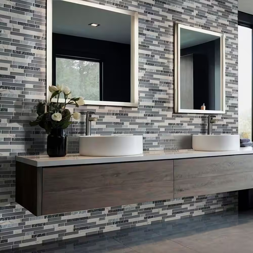 Whistler Ice Interlocking 11.81 In. X 12 In. X 8Mm Glass Mesh-Mounted Mosaic Til