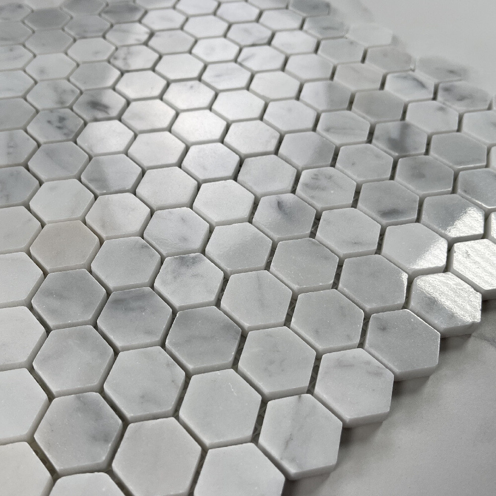 C31XP Carrera Marble 1″ Hexagon Tile Bianco Carrara Venato Mosaic Polished