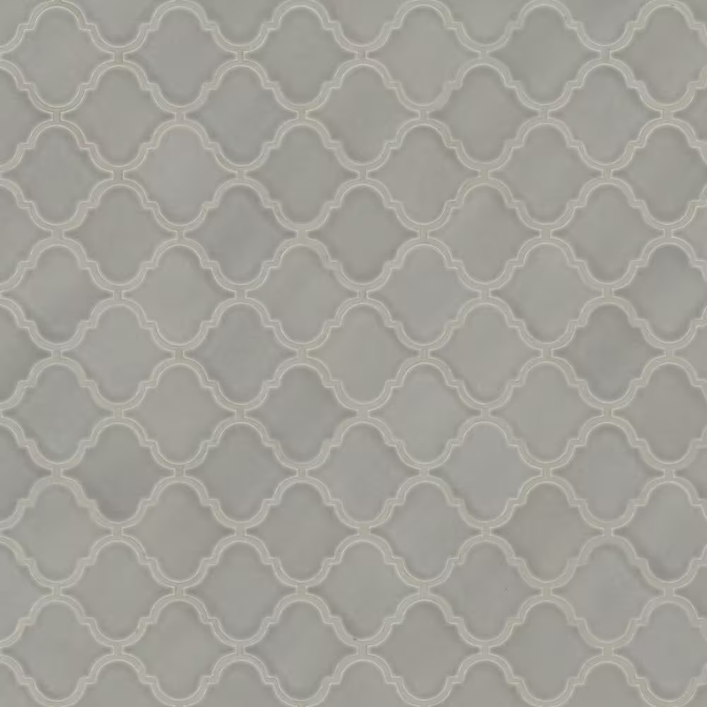 Dove Gray Arabesque 11 In. X 15 In. Crackled Glossy Ceramic Mosaic Kitchen & Bat