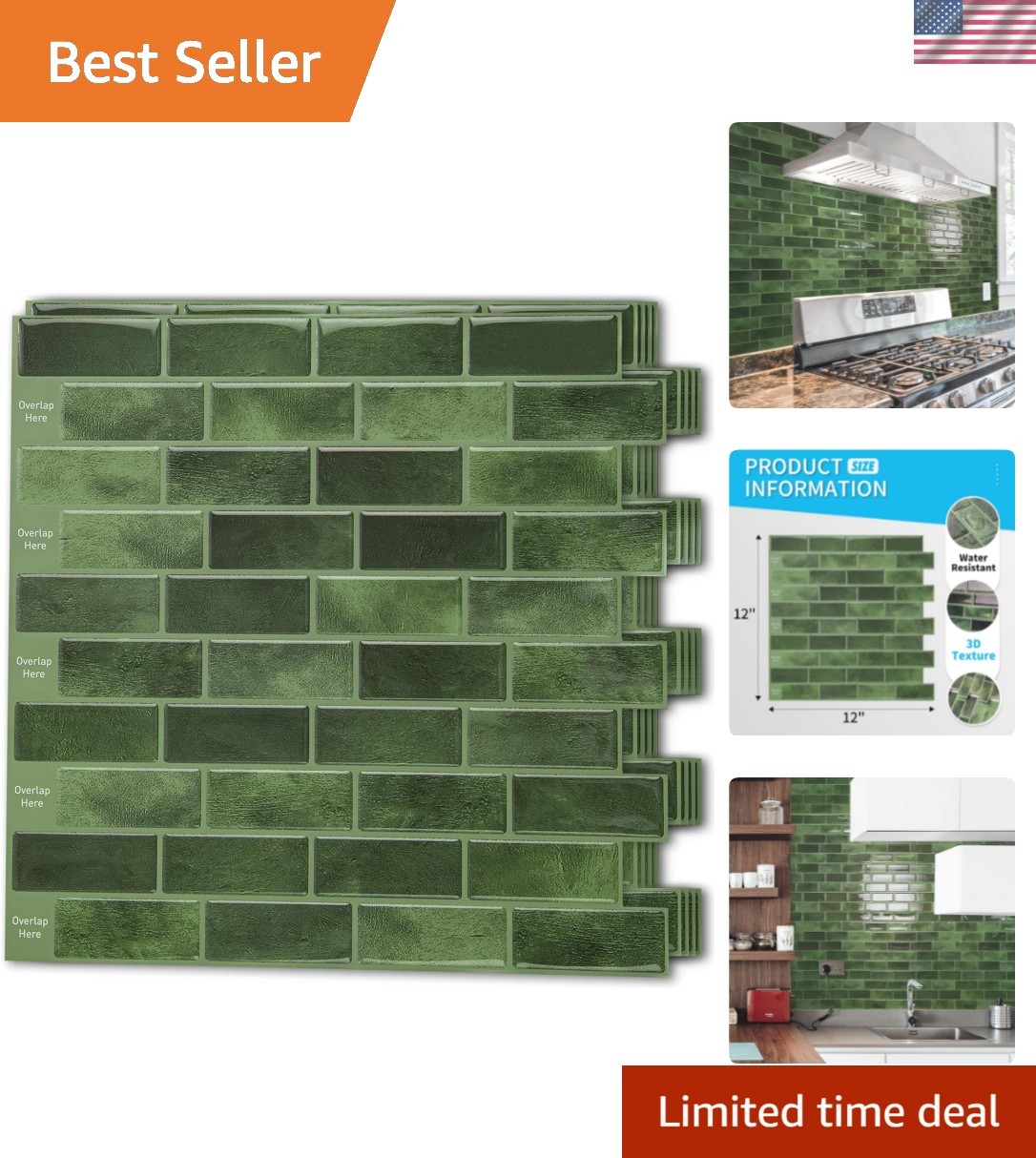 Transform Your Kitchen with Jade Green 10-Sheet Peel and Stick Tiles – 12″x12″