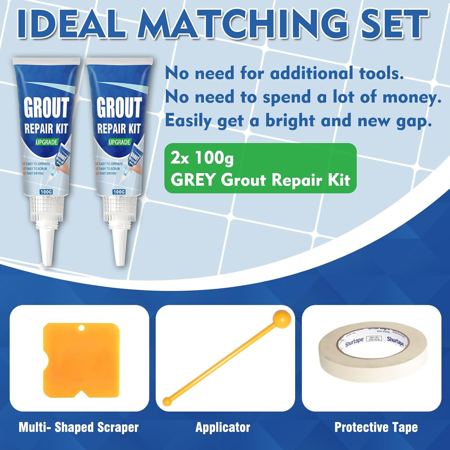 Tile Grout Repair Kit 2 Pack Fast Drying Waterproof Filler for Bathroom Kitch…