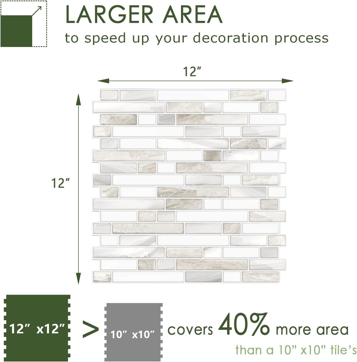 Thicker Peel & Stick Tile Backsplash, 12”x12”, Waterproof, Beige & White – 10…