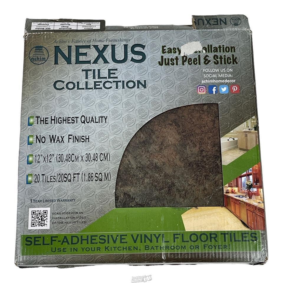 Nexus Dark Slate Marble 12×12 Self Adhesive Vinyl Floor Tile 20 Tiles/20sq Achim