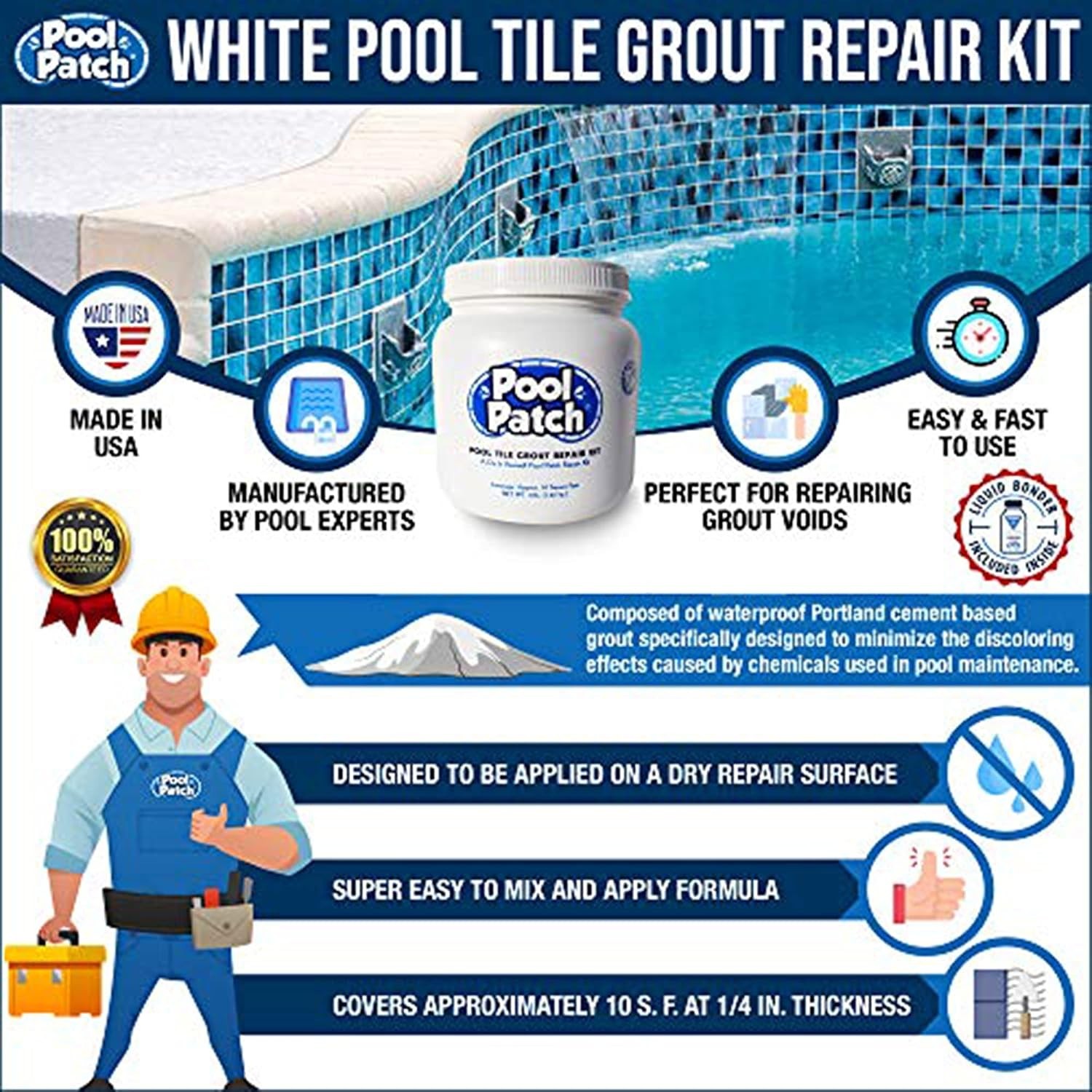 White Pool Tile Grout Repair Kit – 3lb Waterproof Solution for Quick Fixes