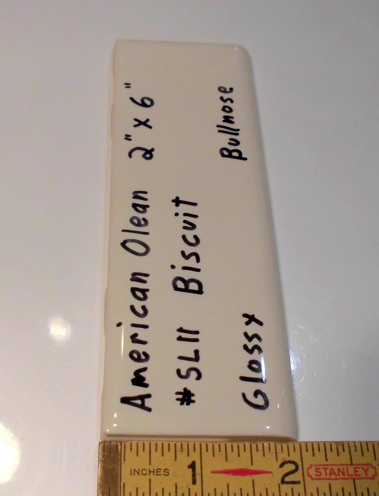 1 pc. Gloss Biscuit: 2″ X 6″ Surface Bullnose Ceramic Tile, by American Olean