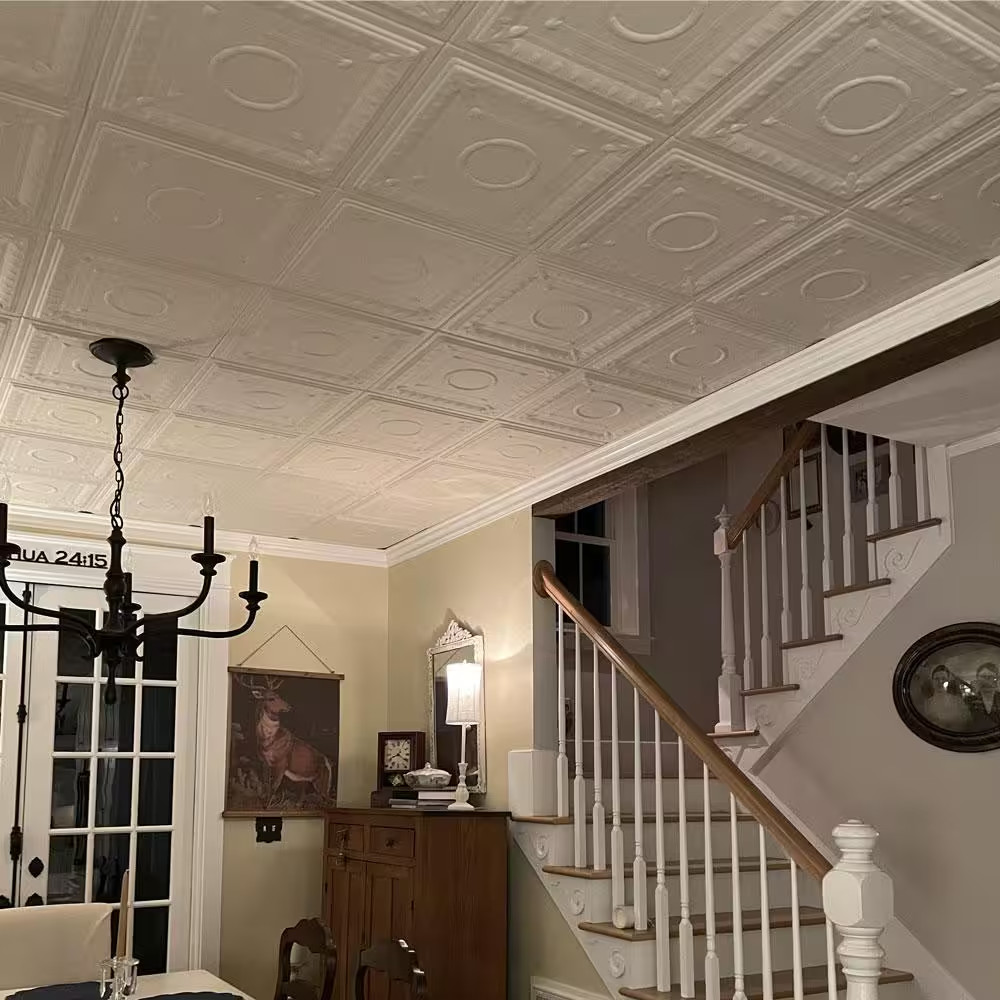 Romanesque 1.6 Ft. X 1.6 Ft. Glue up Foam Ceiling Tile in Plain White (21.6 Sq.