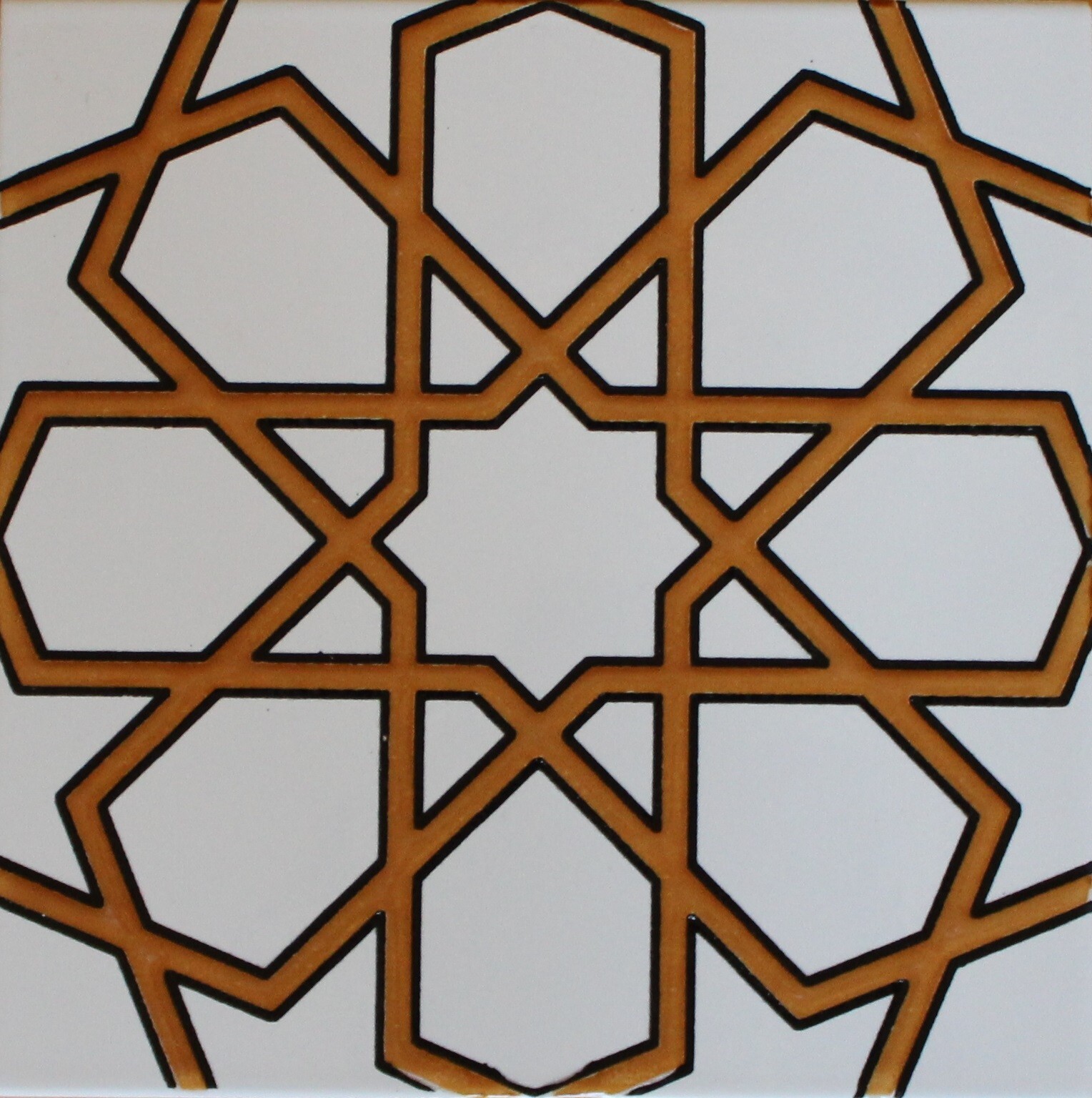16″x16″ (40cmx40cm) Iznik Raised Mustard & White Geometric Pattern Ceramic Tile