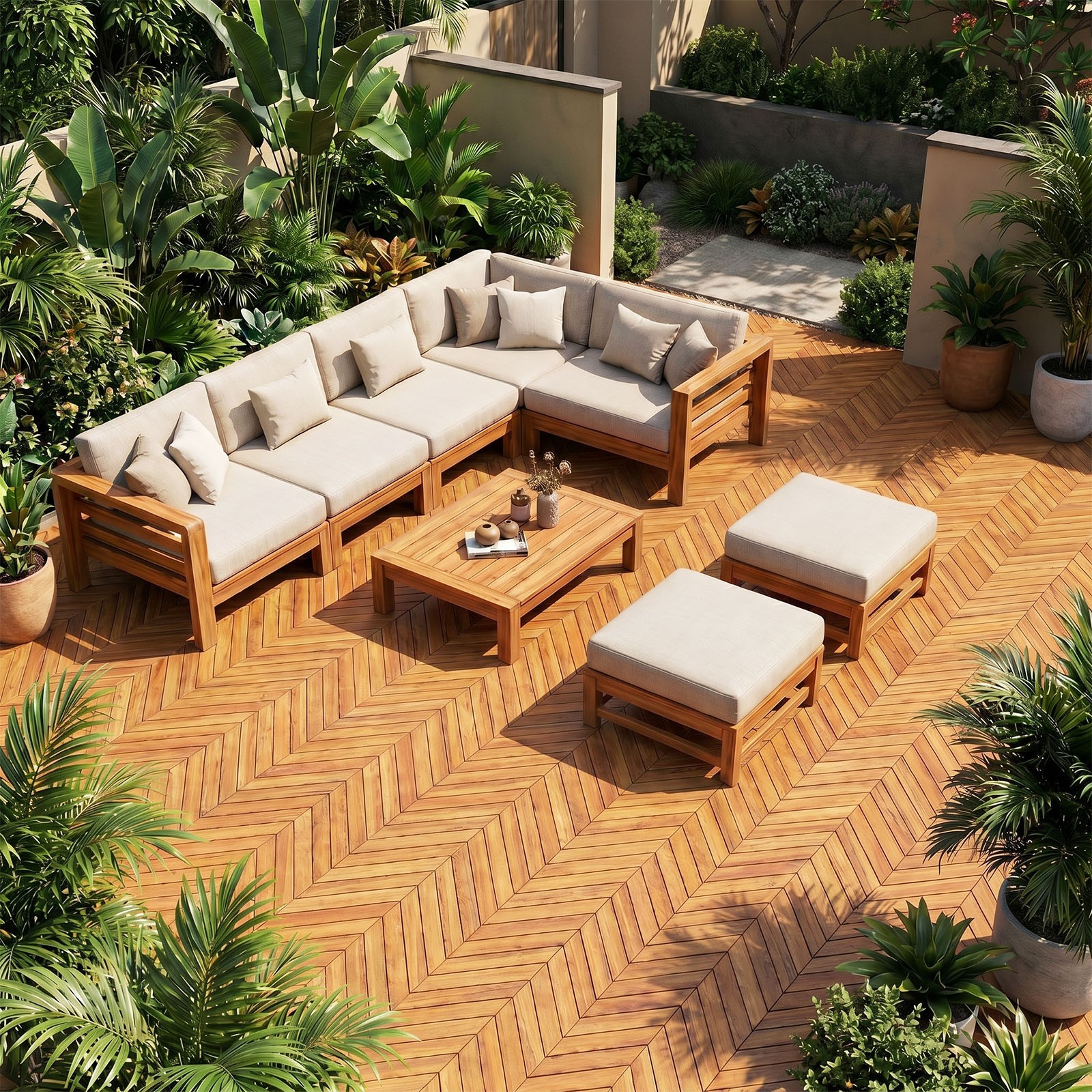 Acacia Wood Interlocking Deck Tiles 30 PCS Waterproof Flooring TilesNatural