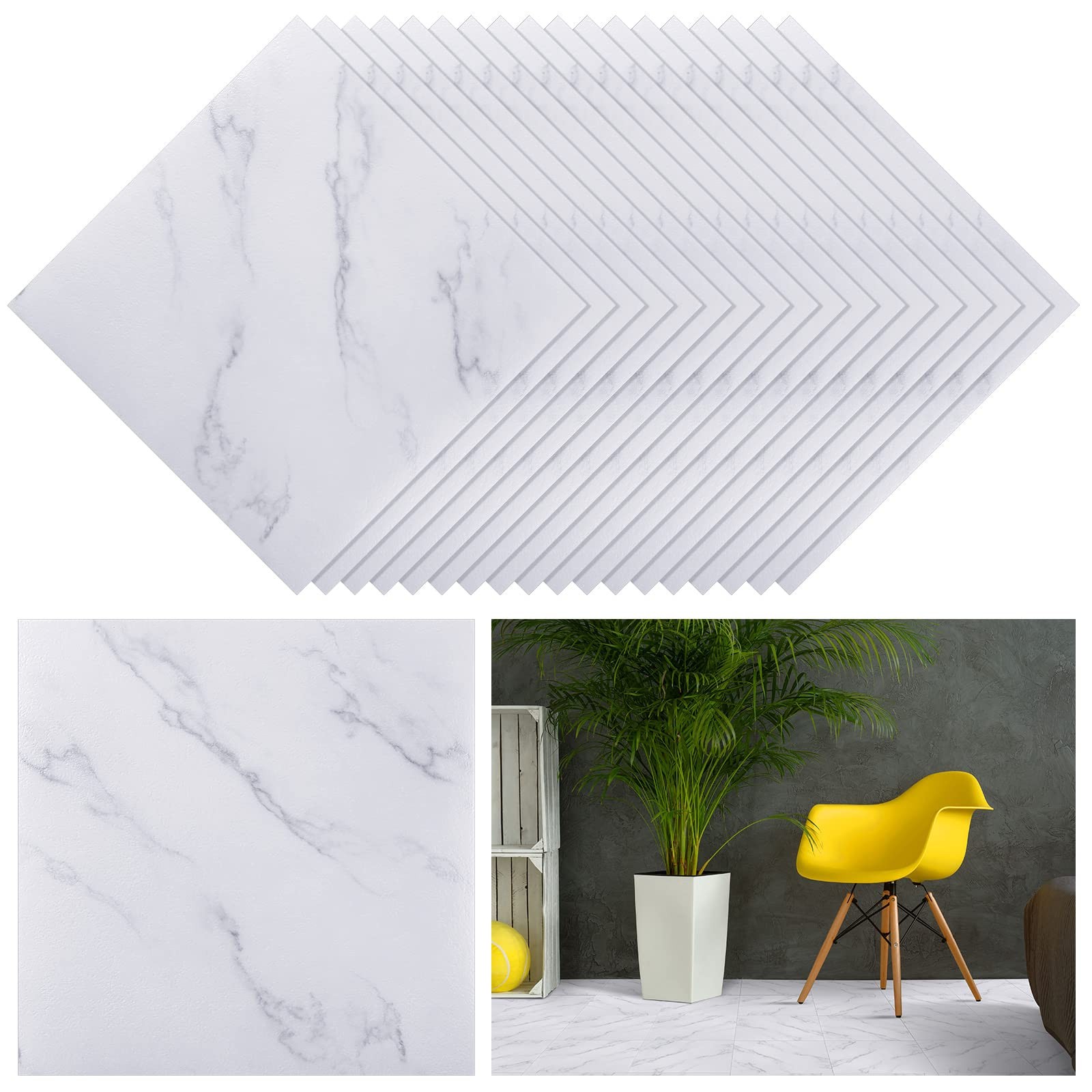 100Pcs Self Adhesive Peel and Stick Floor Tile 12 x 12 Inch Waterproof Vinyl …