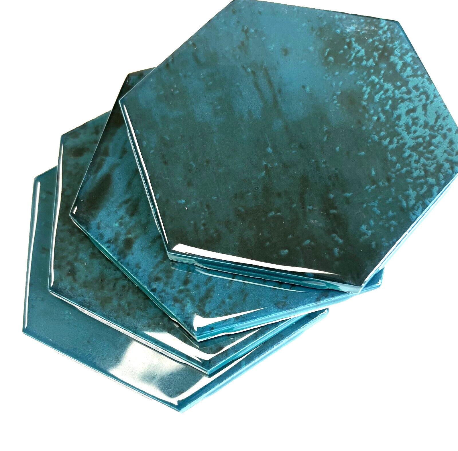 4 3/8×4 3/8 Glossy Gradient Mystique Green Hexagon Ceramic Mosaic Wall Tile