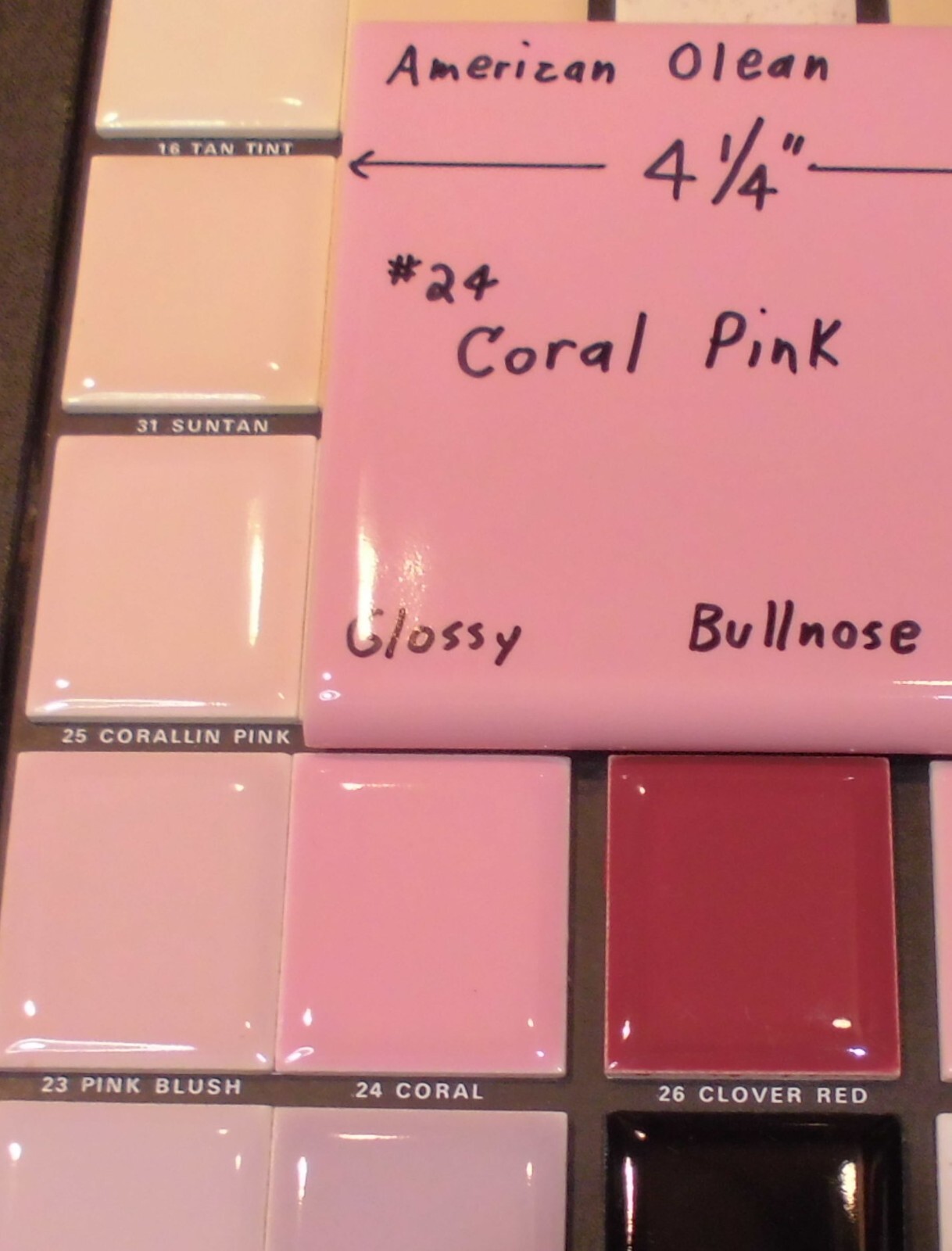 1 pc. Vintage Glossy Ceramic Bullnose Tile 4-1/4” *Coral-Pink* American Olean