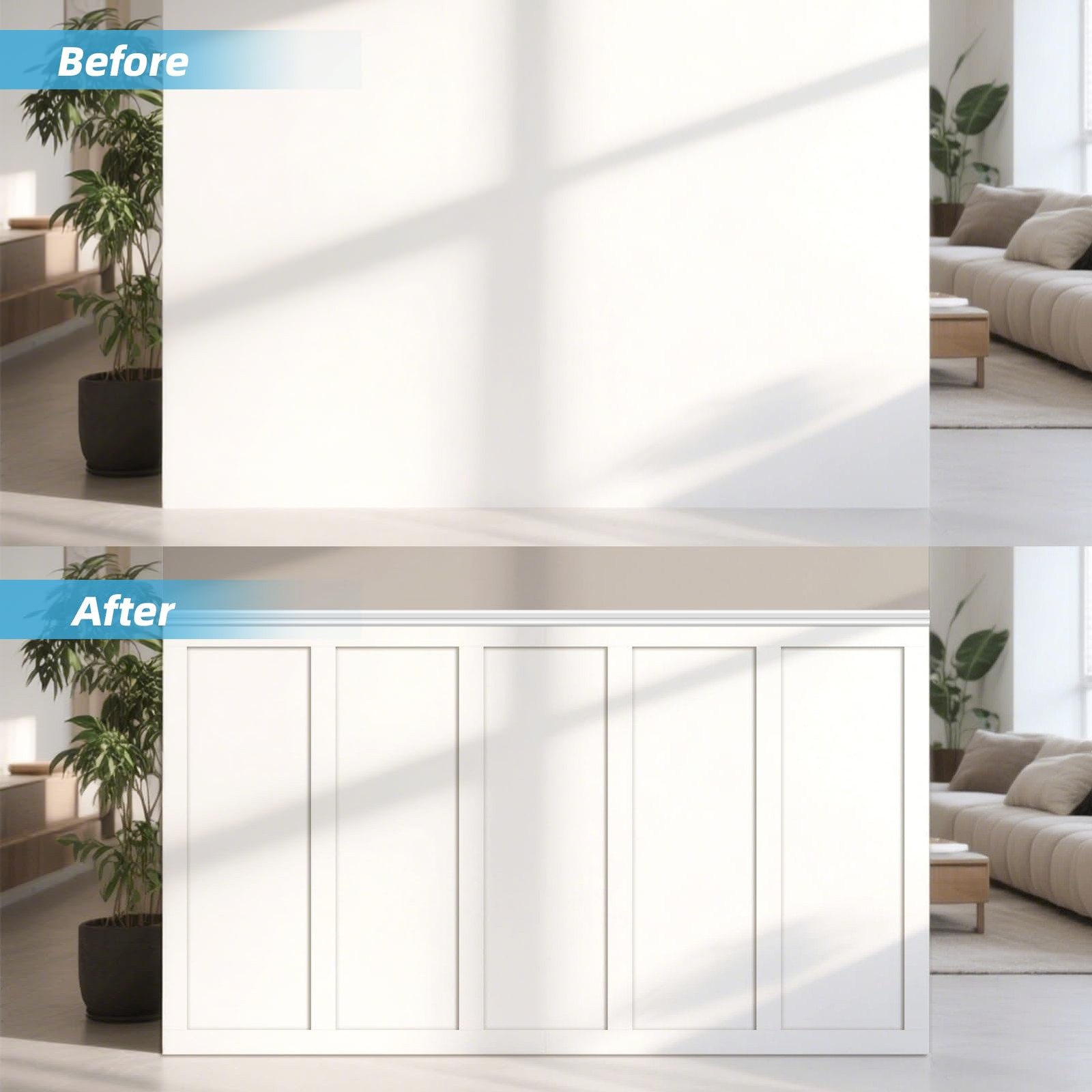 Premade Board and Batten Paintable Wainscoting Kit, MDF Accent Wall Panel for Ki