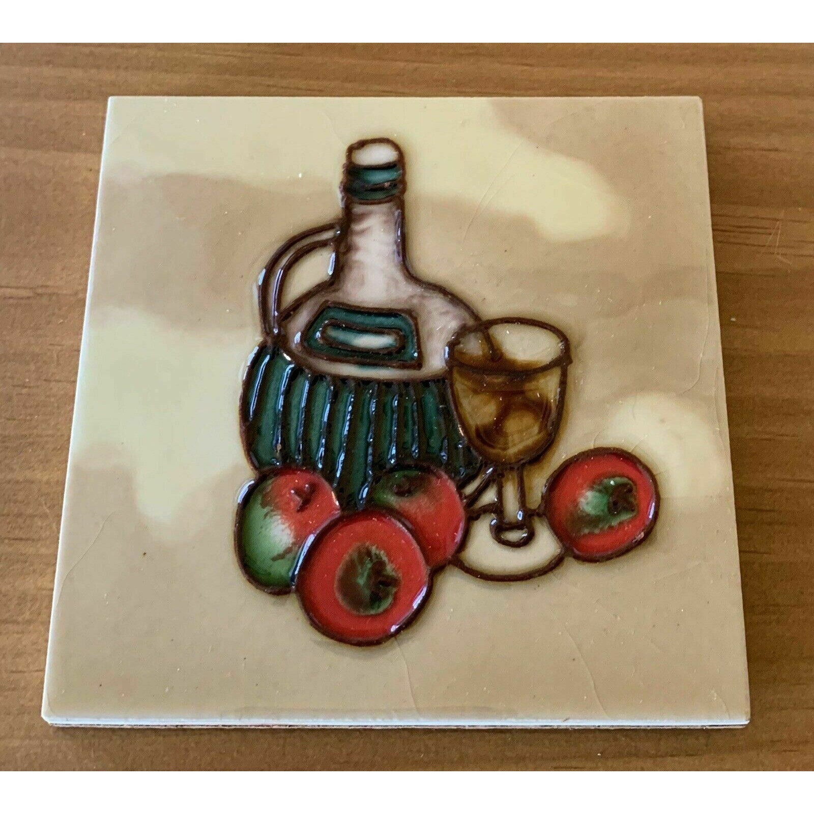 Wine Glass Bottle Grapes Decorative Wall Ceramic Art Tile 4×4 New Gift