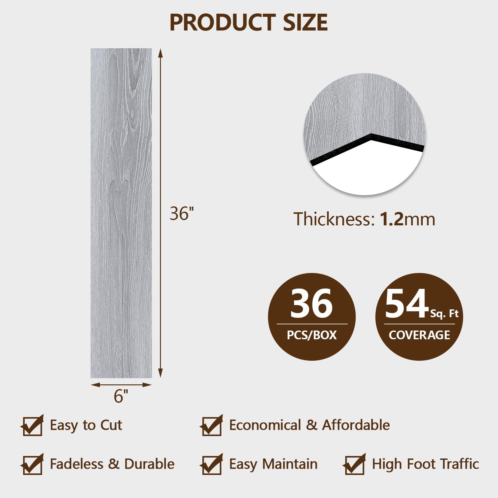 Peel and Stick Floor Tile, 36-Pack 36″x 6″ Dusty Grey Wood Grain Sticky Tiles…