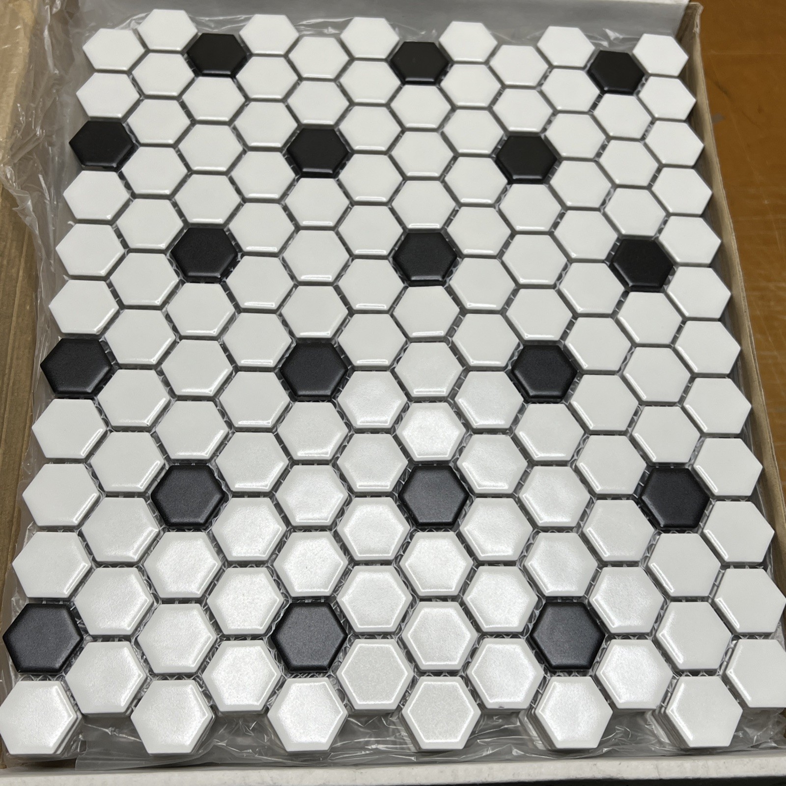 Soho White w Black Matte Hexagon Porcelain Mosaic (10) 12”x 10” Free Shipping