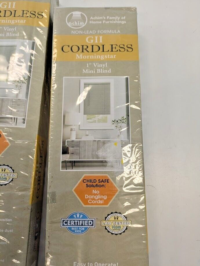 PAIR – Cordless GII Morningstar 1″ Light Filtering Mini Blind 23 x 64 – Grey
