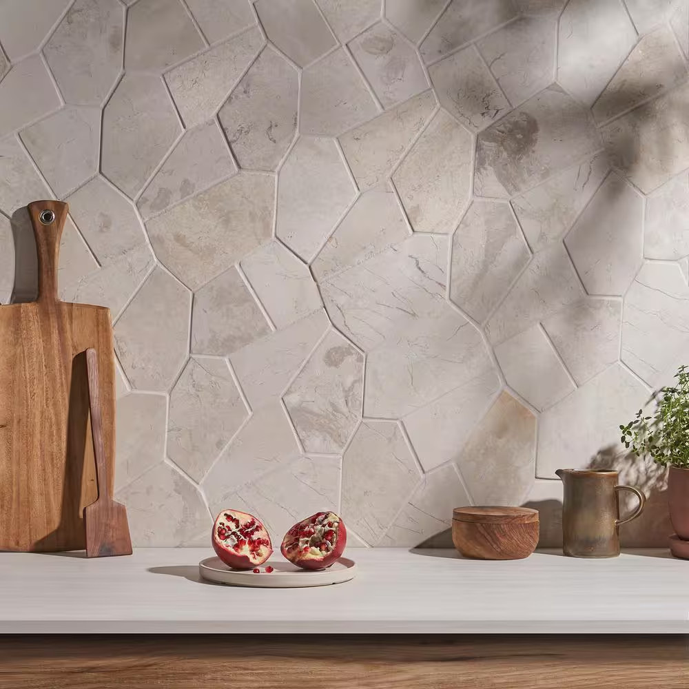 Countryside Organica White 11.81 In. X 19.68 In. Honed Marble Mosaic Floor and W